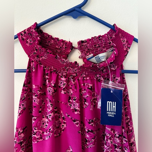 NWT Merien Hall sz 14 Pink Pattern Smocked Waist Sleeveless Halter Dress NEW - Picture 10 of 17